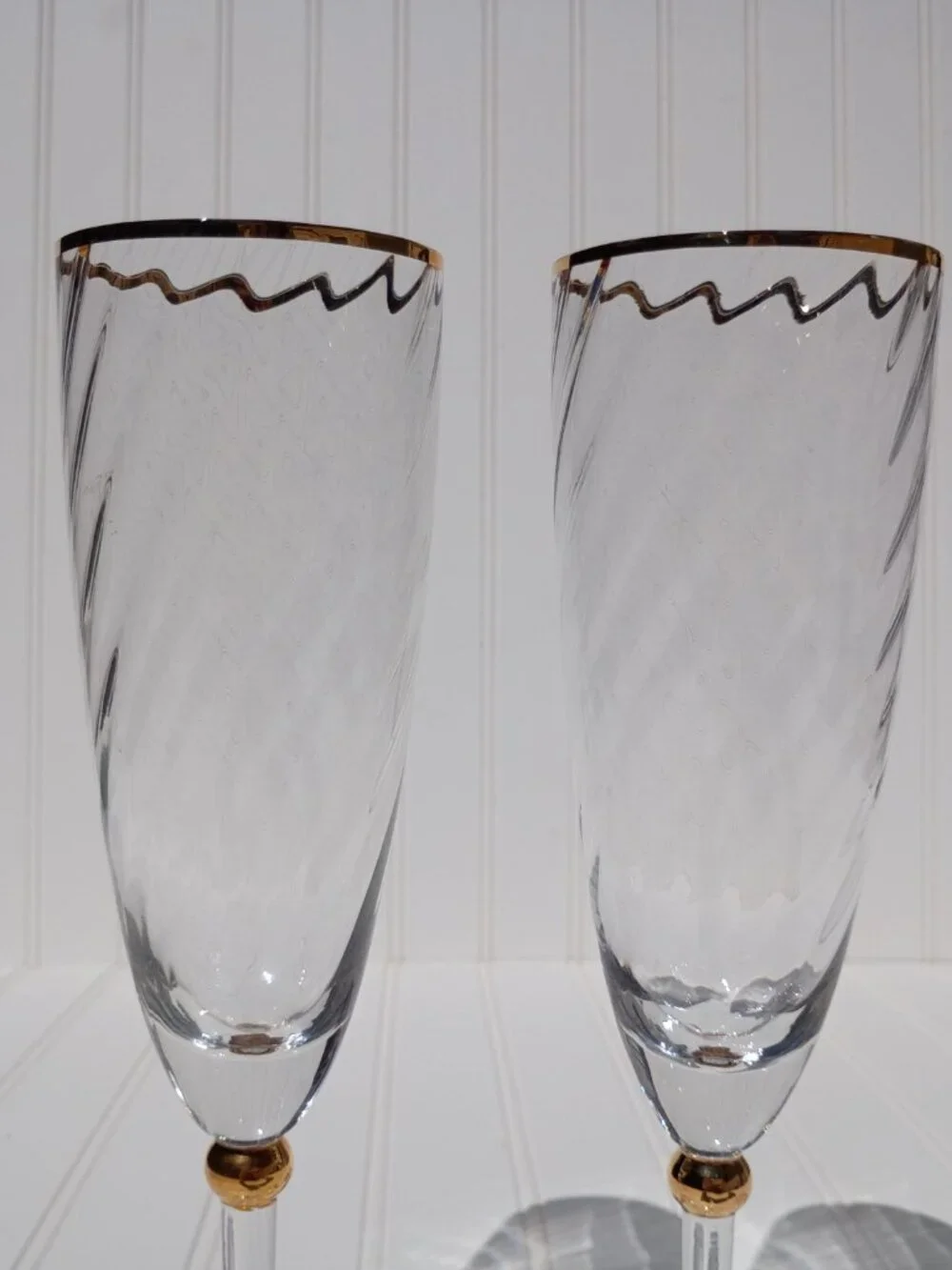 Miller Rogaska Reed & Barton Jubilee Gold Flute Champagne Wine Glasses Set of 2